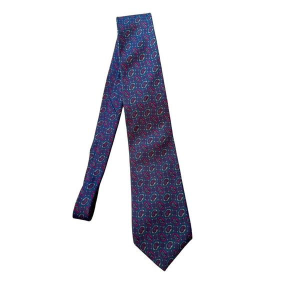 Liberty of London Silk Tie Blue Red Paisley Geometric Print - Picture 1 of 2